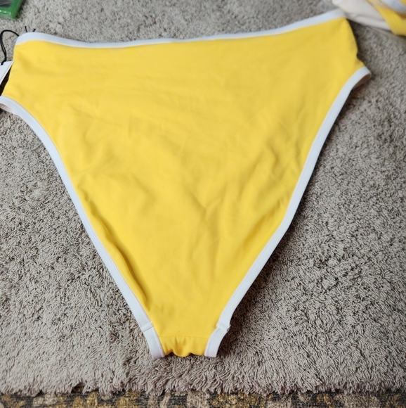 Women's High Waist High Leg Cheeky Contrast Band Bikini Bottom Shade & Shore L - Picture 4 of 10